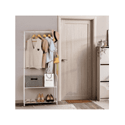 Cheelom Clothes Rack Metal Clothing Racks For Hanging Clothes Freestanding 4-In-1 Garment Rack Hanger Organizer With Shoe Storage Hanging Hooks And Wire Grid Panel For Entryway Hallway, White